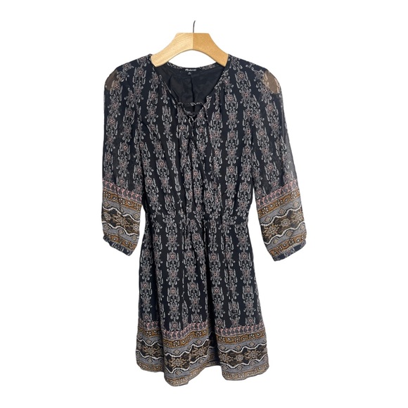 Madewell Lace Up Burnished Floral Mini Dress Black/Brown Size 00 - Picture 3 of 11
